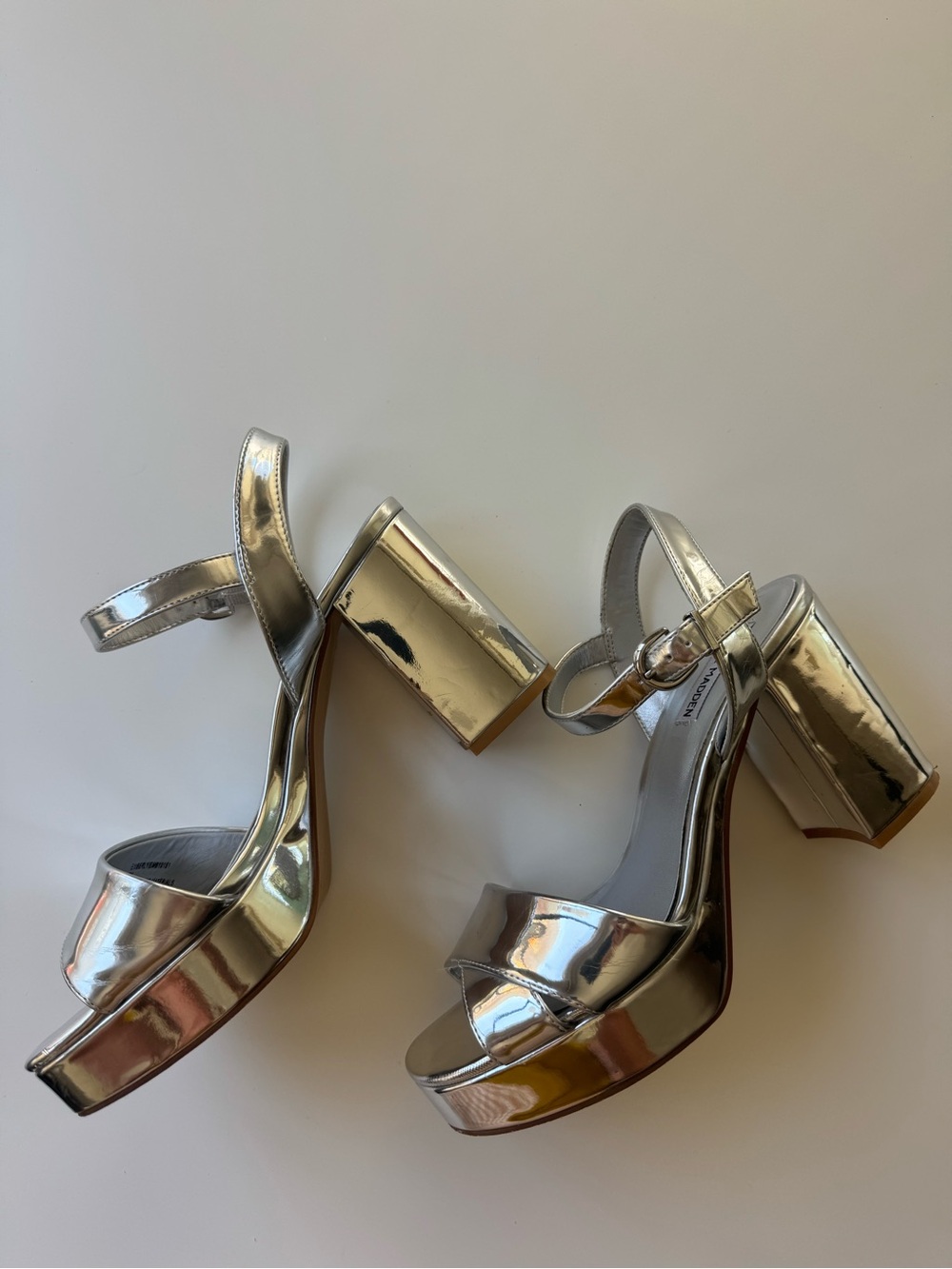 Steve Madden Silver Metallic Block Platform Heels  8.5